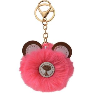 Juleeze Sleutelhanger Pompom Roze Pluche Beer