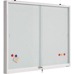 Vitrinekast voor binnen wit, glazen deuren, whiteboard - 90x120cm