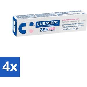 4 x Curasept - ADS 720 Gel-Tandpasta - Chloorhexidine 0.20% - Beschermt Tandvlees & Tanden - 75 ml - Tandpasta - Chloorhexidine - Tandvleesproblemen - Gevoelig Tandvlees - Antibacteriële Tandpasta