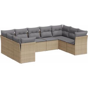 vidaXL Loungeset 9-delig - Poly Rattan - Beige Loungeset - Tuinset - PE Rattan - Buitendecoratie - Tuinbank