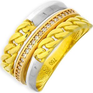 Gouden Damesring Tricolor Fantasie Zirkonia 18 karaats