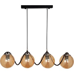 Chesto Delta Honey Black - Luxe Industriële Hanglamp - 4 Glazen Bollen Honinggoud - Eetkamer, Woonkamer