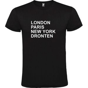 Zwart t-shirt met "" London, Paris , New York, Dronten "" print Wit size XL
