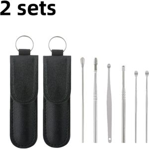 2 sets - Draagbare oordopjes - Oorreinigingsgereedschap met spiraalveer - Speciaal voor het reinigen van de oren - 6 oordopjes per set - Geschikt voor gezinsreizen - Zwart