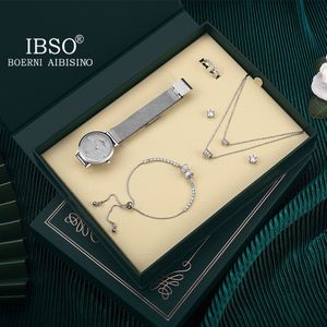 Boerni Aibisino  Horloge Zilverkleurig, Ring , Armband, oorbellen en Ketting Zilver luxe geschenk set luxe geschenk set | Crystal glass | Premium kwaliteit uurwerk Quartz Japan | Mineraal | Geschenk | Fashion | Elegant | Dames | Vrouw |