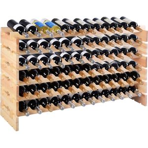Houten wijnrek, stapelbare wijnstandaard, flessenrek, 6 hoogtes naar keuze, stabiel houten rek, wijnkast, flessenstandaard (voor 72 flessen)