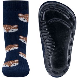 Antislipsokken Ewers Kindermaat - Donkerblauw met Vosjes Hoofd Bruin & Wit - Siliconenzool-18/19