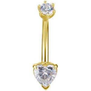 18 Karaat Gouden Navelpiercing met Schitterende Hartvormige Zirkonia