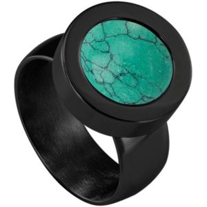 Quiges RVS Schroefsysteem Ring Zwart Glans 20mm met Verwisselbare Natuursteen Turkoois 12mm Mini Munt