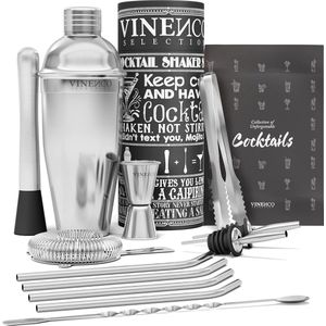 Cocktail Shaker Set met Cocktailrecepten eBook [Engelse taal niet gegarandeerd] - Premium Roestvrijstalen Cocktail Bar Set, inclusief Professionele Cocktailshaker / Martini Shaker / Mixer met Strainer, Jigger, Barlepel en Vork + Bar Stamper.