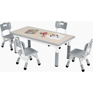 ShopEighty8 - Peuter Multi-Activiteit Tafelset - Set Kindertafel en 4 Stoelen in Hoogte Verstelbaar - Kinder knutseltafel - Grijs