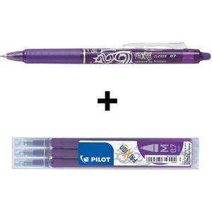 Pilot Paarse FriXion Ball 0.7mm Clicker Pen + 3 stuks Navul inkt set