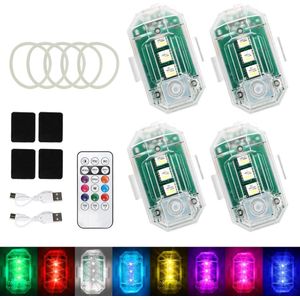 Allecto Plus - Set van 4 draadloze LED-flitslichten voor voertuigen met afstandsbediening - 8 kleuren - Heldere verlichting voor auto, drone, vrachtwagen, motorfiets, fiets