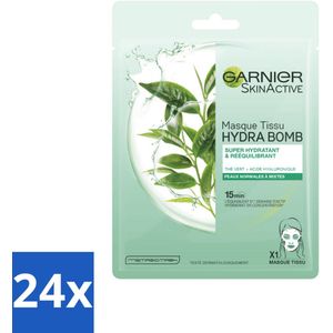 24 x Garnier - SkinActive - Hydra Bomb Tissue Masker - Groene Thee - 1 Gezichtsmasker - Huid Masker - Groene Thee Masker - Hydraterend Masker - Gezichtsmasker - Garnier Hydra Bomb