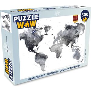Puzzel Wereldkaart - Abstract - Grijs - Waterverf - Legpuzzel - Puzzel 500 stukjes