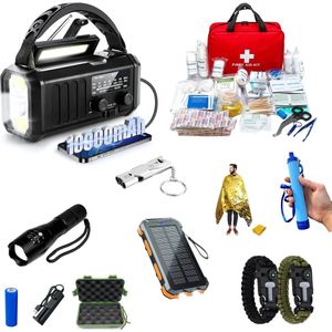 Noodradio - Solar Opwindbaar - 10.000mAh - Draagbare Radio - Complete Set