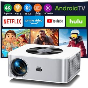 4K Projector met Android TV, WiFi en Bluetooth – 28000 Lumen, 300 inch Beeldscherm, Geïntegreerde Apps