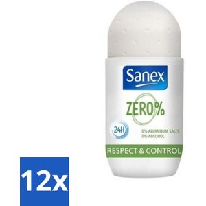 Sanex Deodorant Roller Zero% Normal Skin 50 ml - Voordeelverpakking - 12 stuks