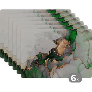 Placemats - Marmer - Goud - Groen - Onderleggers placemat - 45x30 cm - 6 stuks