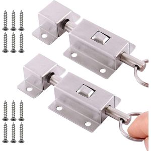 2 Stuks Veerbelaste Schuifgrendelbout Automatische Vergrendeling Roestvrij Stalen Veergrendel Geladen Automatisch Schuifslot met Schroef voor Badkamer Toilet Slaapkamerdeuren Washing Machine