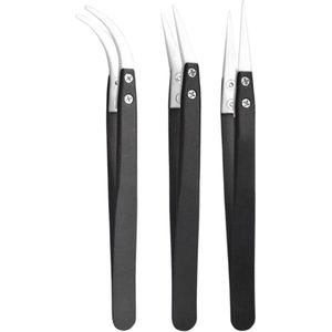 3-delige soldeerpincet met keramische punt - Hittebestendig tot 1600 °C/3000 °F voor elektronicareparatie, sieraden, computers en laboratoriumsoldeerwerk - Zwart