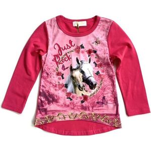 S&C shirt met paard - lange mouw - Just Rock - roze  - maat 86/92