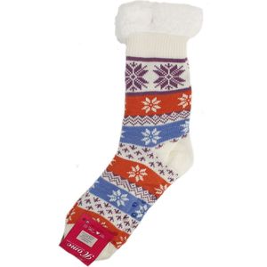 Huissokken- home socks- fluffy winter sokken- gevoerde sokken- anti slip sokken- warme sokken kleur wolwit multi maat 38 39 40 41