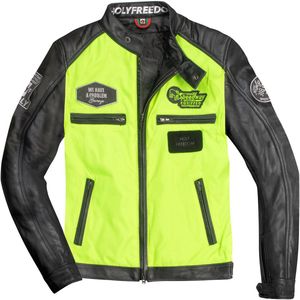 HolyFreedom Zero Vision Zwart Geel Leren Motorjas - Maat S - Jas