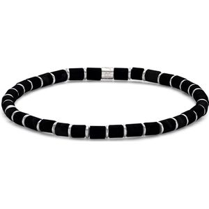 Frank 1967 7FB-0694 Kralen Armband 4mm - Agaat - Staal - Rekbaar - 19cm - Zwart