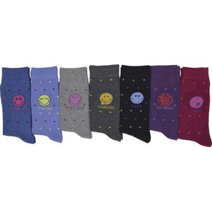 Smiley Dots dames sokken - 7 paar met weekdagen in het engels - 36/41 - multicolor