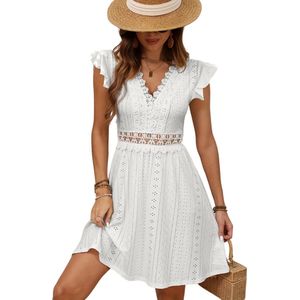 Nivard Zomerjurk Dames - Zomerjurken - Volwassen - Jurk - Ibiza Stijl - Sundress - Wit - Maat XXL