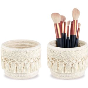 Ibenzoa® Stijlvolle Boho Mini-Organizer voor Make-up Penselen en Kantoorbenodigdheden, 10x10 cm, Wit