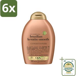 OGX - Brazilian Keratin Smooth - Conditioner - Gladmakend - Herstellend - 385 ml - Voordeelverpakking - 6 stuks - Keratine conditioner - Pluisvrij haar