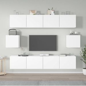 The Living Store Televisiemeubel - Klassieke tv-kastenset - Wit - 6 stuks - 80 x 30 x 30 cm / 30.5 x 30 x 30 cm - Bewerkt hout