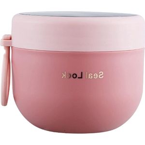 Yoghurt beker to go muesli to go cup 600ml muesli cup yoghurt cup yoghurtblik lekvrij salad to go cup draagbare voedselcontainer porridge cup pp lunchbox to go en opvouwbare lepel voor elke ontbijtlunch - roze yoghurt beker to go
