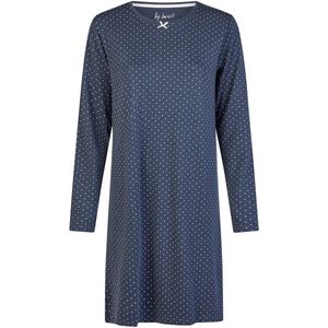 By Louise Dames Nachthemd Interlock Lange Mouw Donkerblauw Gestipt - Maat S