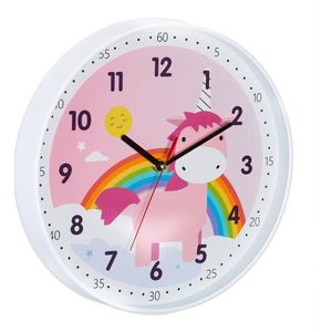Relaxdays unicorn klok - wandklok eenhoorn - kinderklok regenboog - met cijfers - meisjes
