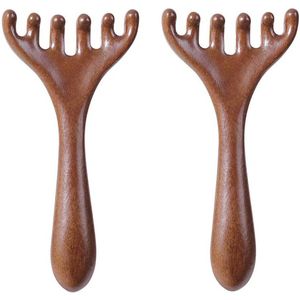 2-stuks houten hoofdhuidmassager - Hoofdmassager - Hoofdmassagekam - Geweimassager - Houten hoofdhuidmassager met brede tanden - Sandelhouten kam - Verlicht stress - Geschikt voor hoofdmassage en Gua Sha - Bruin