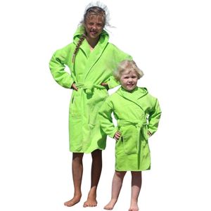 Kinderbadjas groen lime - capuchon badjas kind - 100% katoenen badjas kind - badjas kinderen - badjas meisjes - badjas jongen - Badrock - 12/14 jaar