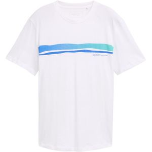 TOM TAILOR DENIM - Shirt - Turquoise/Wit - Kwartmouw - Ronde Hals