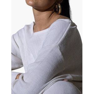 Warme Gebreide Loungewear Set voor Dames – Wit Sweatshirt en Bijpassende Wit Legging, Zachte en Comfortabele Set Maat XL