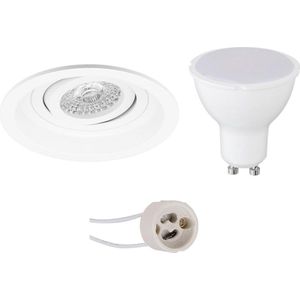 LED Spot Set - Pragmi Domy Pro - GU10 Fitting - Dimbaar - Inbouw Rond - Mat Wit - 6W - Natuurlijk Wit 4200K - Verdiept - Kantelbaar - Ø105mm