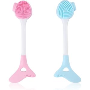 Famanu – Set van 2 siliconen gezichtsborstels – Dubbelzijdige exfoliator voor diepe reiniging en massage – Blauw & roze