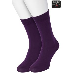 Bonnie Doon Basic Sokken Kinderen Donker Paars maat 23/26 - 2 paar - Unisex - Jongens en Meisjes - Basis Katoenen Sok - Kids - Gladde Naden - Brede Boord - Perfecte Pasvorm - 2-pack - Multipack - Effen - Donkerpaars - Eggplant - OL7334012.221