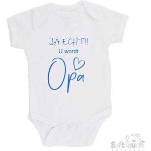 100% katoenen Romper ""JA ECHT!! U wordt Opa"" Jongens Katoen Wit/blauw Maat 62/68