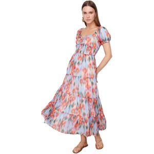 Trendyol Blauwe A-Lijn Maxi-Geweven Jurk Met Bloemenmotief Twoss24El00807