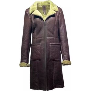 Belissy - Lammy Coat - Donkerbruin - Lange Leren Jas