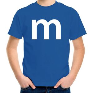 Letter M verkleed/ carnaval t-shirt blauw voor kinderen - M en M carnavalskleding / feest shirt kleding / kostuum 158/164