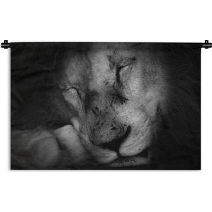 Wandkleed Dierenprofielen in Zwart-Wit - Dierenprofiel slapende leeuw in zwart-wit Wandkleed katoen 180x120 cm - Wandtapijt met foto XXL / Groot formaat!
