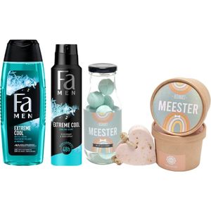 Fa Cadeauset Meester Bedankt - Fa Douchegel Extreme Cool - Fa Deodorant Extreme Cool - Bruisballen Meester - Hartzeep Meester